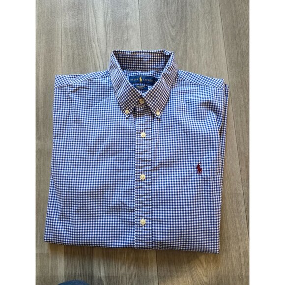 Ralph Lauren Mens XL Blue & White Gingham Check Button-Down Shirt 100% Cotton - Picture 1 of 8